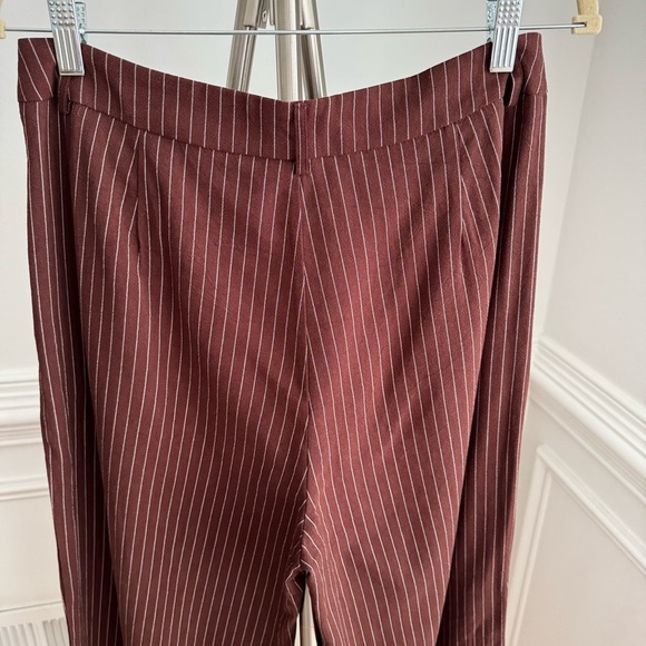 Princess Polly Chocolate Brown Pinstripe Wide Leg Pant Size 6 - Picture 6 of 8